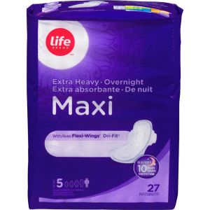 Life Brand Life Maxi Overnight Extra Heavy Flow with Flexi-Wings 27 EA