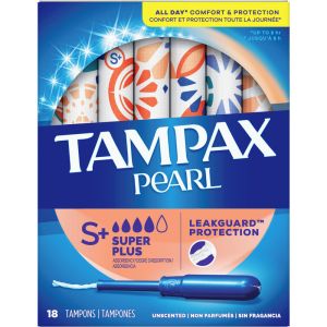 Tampax Pearl Tampons Super Plus Absorbency, 18 Count