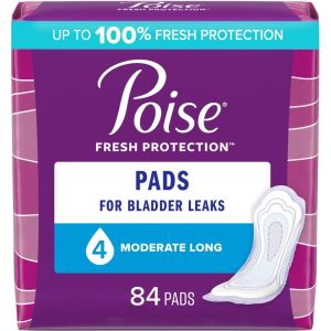 Poise Incontinence Pads for Women, Moderate Absorbency, Long Length 84 Count