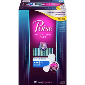 Poise Ultra Thin Incontinence Pads, Moderate Absorbency, Regular Length 96 Count