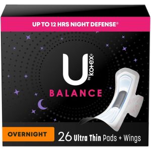 U by Kotex Ultra Thin Overnight Pads with Wings 26 Count