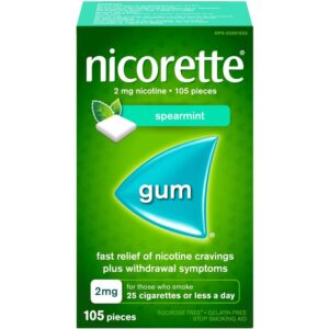 Nicorette Nicotine Gum, 2 mg, Spearmint Flavour 105 ea