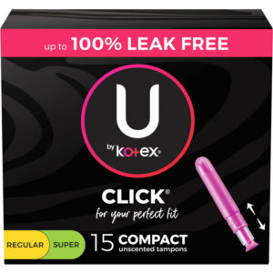 U By Kotex Click Compact Tampons, Regular/Super, Unscented, 15 Count
