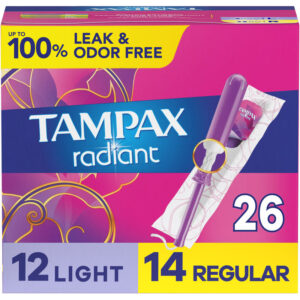 Tampax Radiant Tampons Duo Pack with LeakGuard Braid, Light/Regular Absorbency, Unscented - 26 EA