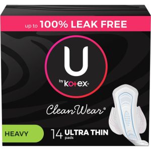 U By Kotex CleanWear Ultra Thin Pads with Wings, Heavy Absorbency, 14 Count