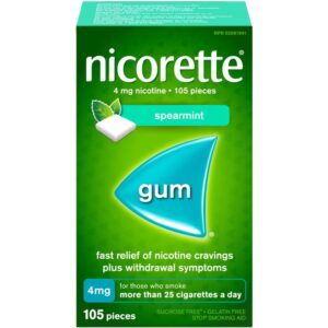 Nicorette Nicotine Gum, 4 mg, Spearmint Flavour 105 ea