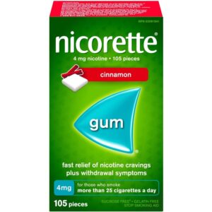 Nicorette Nicotine Gum, 4 mg, Cinnamon Flavour 105 ea