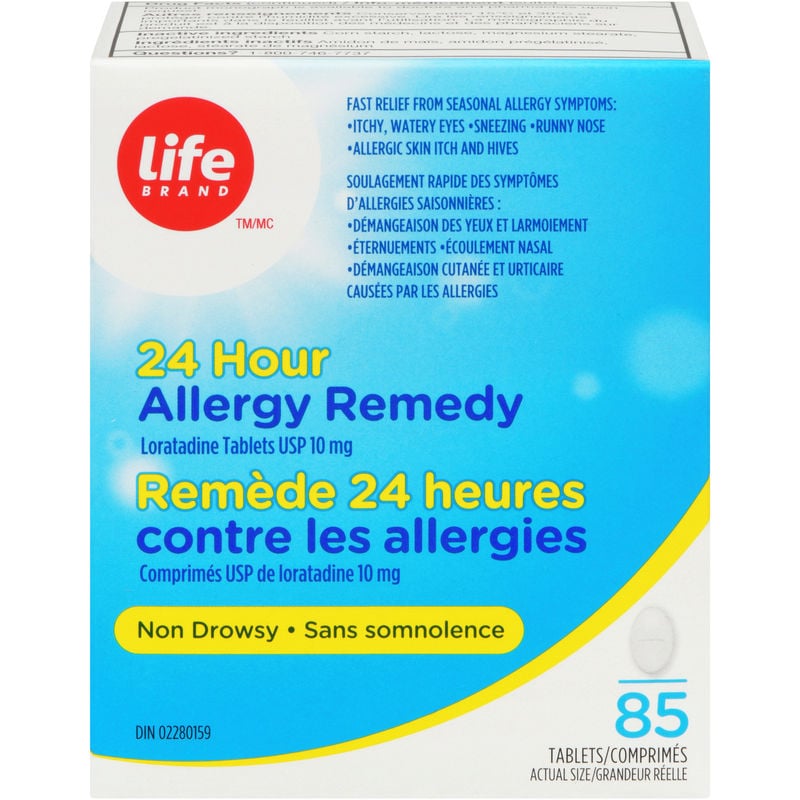Life Brand 24 Hour Allergy Remedy 85 ea Loratadine Tablets USP 10 mg