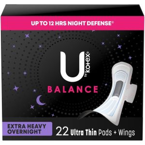 U by Kotex Ultra Thin Overnight Pads with Wings, Extra Heavy Absorbency 22 Count