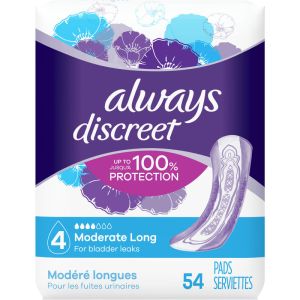 Always Discreet Moderate Long Incontinence Pads, 54 Count