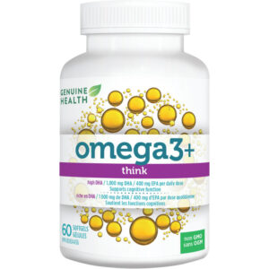 Genuine Health Omega3+ Think, Omega 3 Fish Oil Supplement, 400mg EPA, 1,000mg DHA 60 Capsules