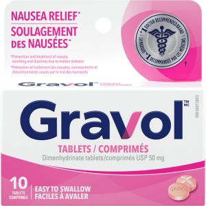 Gravol Easy to Swallow Tablets 50mg 10 TAB - For Nausea, Vomiting & Dizziness