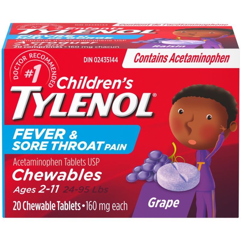 Tylenol Children's Medicine Fever and Sore Throat, Chewables, Grape 20 ea