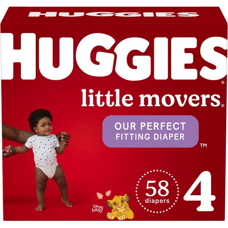 Huggies Little Movers Baby Diapers, Size 4, 58 Count