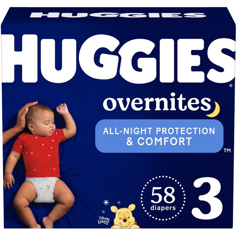 Huggies Overnites Nighttime Baby Diapers, Size 3, 58 Count
