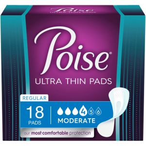 Poise Ultra Thin Incontinence Pads, Moderate Absorbency, Regular Length 18 Count