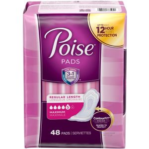 Poise Incontinence Pads, Maximum Absorbency, Regular 48 Count
