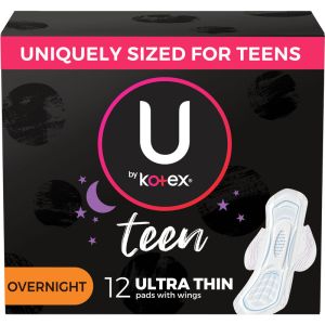 U By Kotex Ultra Thin Teen Pads with Wings, Overnight Protection, Unscented