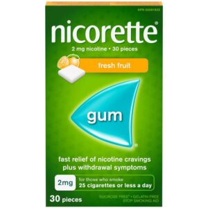 Nicorette Nicotine Gum, 2 mg, Fresh Fruit Flavour - 30 Count