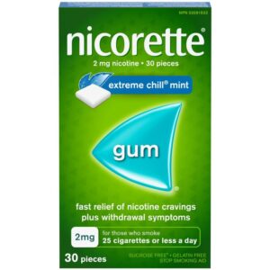 Nicorette Nicotine Gum, 2mg, Extreme Chill Mint Flavour - 30 Count
