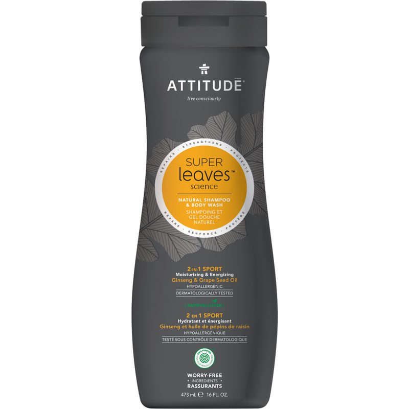 Attitude Super Leaves MEN 2in1 Shampoo & Body - Sports 473 mL