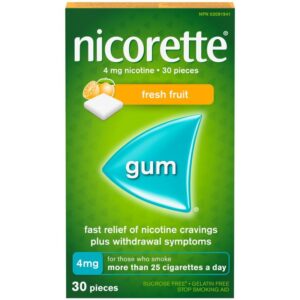 Nicorette Nicotine Gum, 4 mg, Fresh Fruit Flavour - 30 Count