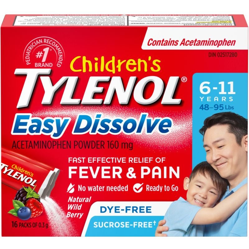 Children's TYLENOL® Berry Easy Dissolve Powder - Natural Wild Berry Flavour, 16 PK