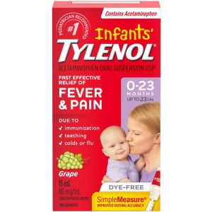 Infants' Tylenol Medicine, Fever & Pain Drops, Dye-Free Grape 15 ML