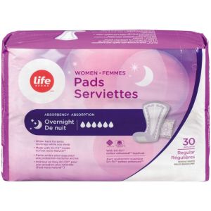 Life Brand Women's Pads Overnight Absorbency 30 Pads