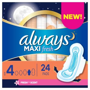 Always Maxi Pads Size 4 Overnight Absorbency Scented with Wings