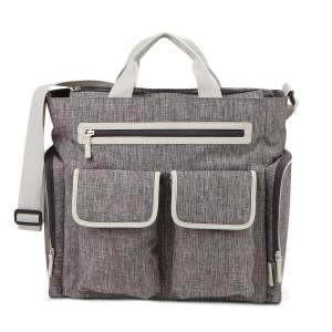 Baby Boom Insulated Side Bottle Pocket & Wipes Case Places & Spaces Satchel Diaper Bag - Grey Cross Hatch/Cream