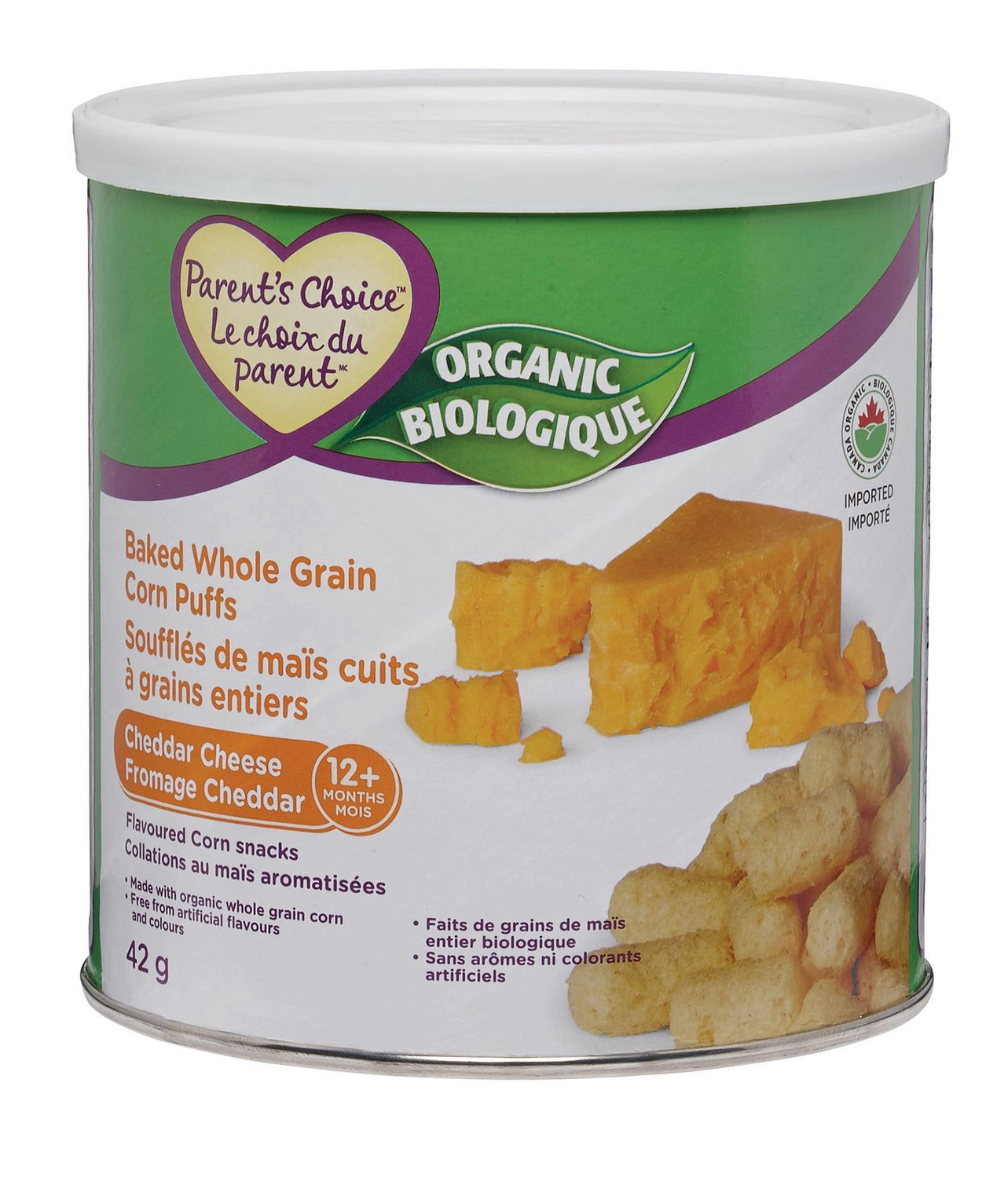 Parents Choice Organic Cheddar Cheese Whole Grain Corn Puffs 42 g