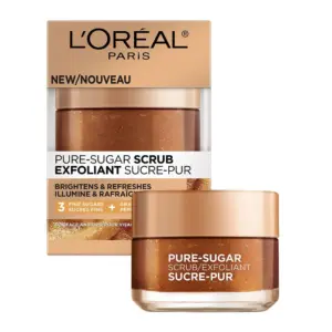 L'Oreal Paris Pure-Sugar Scrub with 3 Fine Sugars + Grapeseed, Face & Lips, 50ml