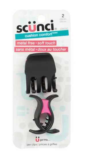 SCUNCI 2Pk Metal Free Soft Touch Cushion Jaw Clip
