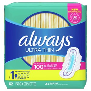 Always Ultra Thin Pads with Wings, Size 1 Regular Absorbency, Unscented
