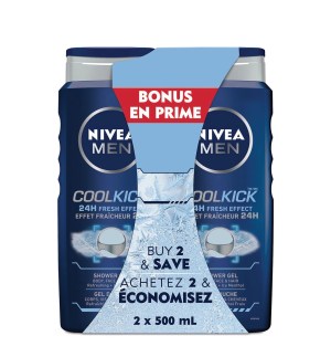 NIVEA MEN Cool Kick Shower Gel, Bonus Pack 500 mL