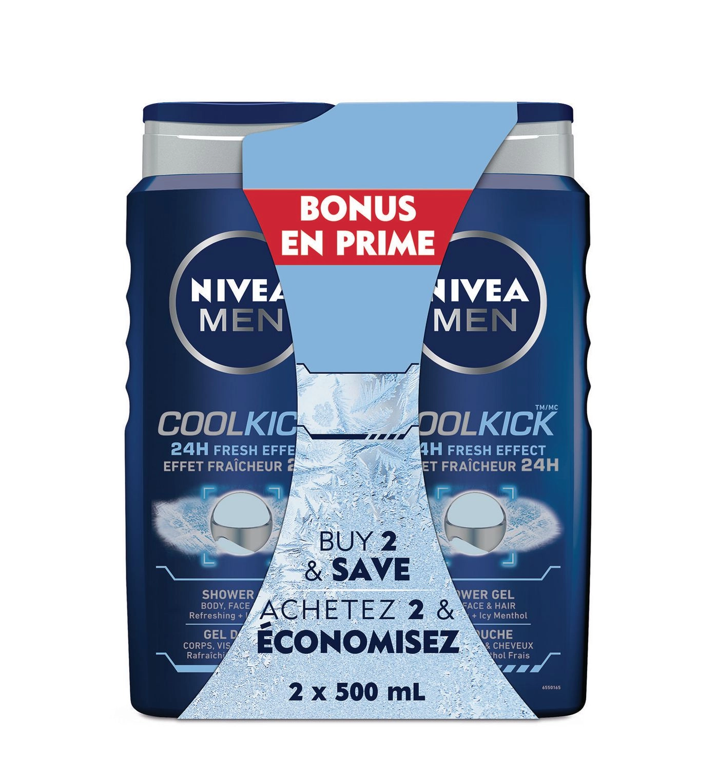NIVEA MEN Cool Kick Shower Gel, Bonus Pack 500 mL
