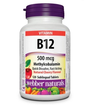 Webber Naturals® Vitamin B12 Methylcobalamin, Natural Cherry Flavour, 500 mcg