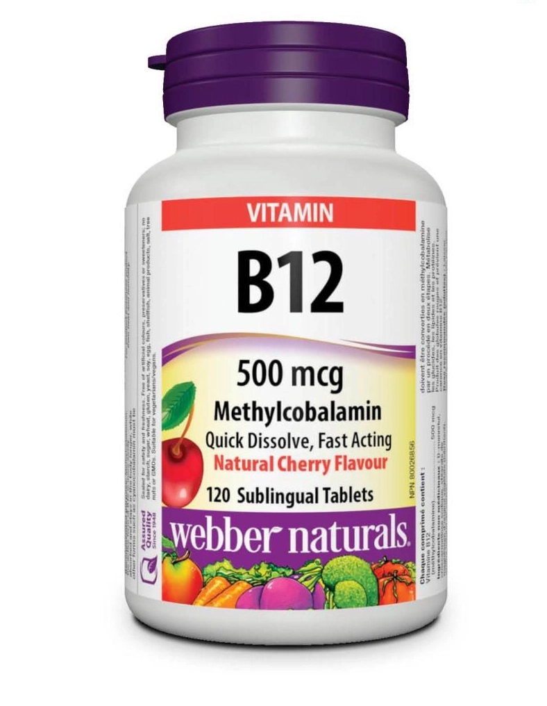 Webber Naturals® Vitamin B12 Methylcobalamin, Natural Cherry Flavour, 500 mcg