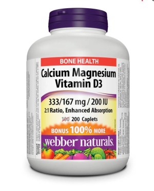 Webber Naturals Calcium Magnesium Vitamin D3 Caplets 200 Caplets