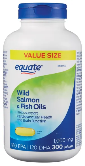 Equate Wild Salmon & Fish Oils 1000mg 180 EPA/120 DHA Value Size 300 Softgels