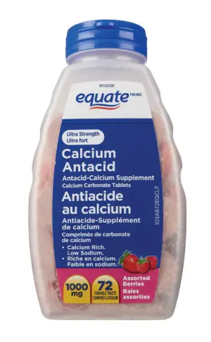 Equate Ultra Strength Calcium Antacid, Assorted Berries 1000mg 72 tabs