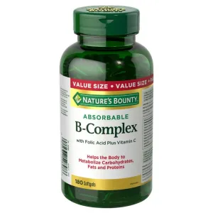 Nature's Bounty Super B-Complex with Folic Acid plus Vitamin C Value Size 180 Softgels