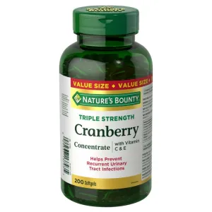 Nature's Bounty Triple Strength Cranberry with Vitamin C & E Value Size 200 Softgels