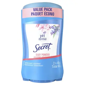 Secret Invisible Solid Antiperspirant and Deodorant, Baby Powder, Twin Pack 45 g