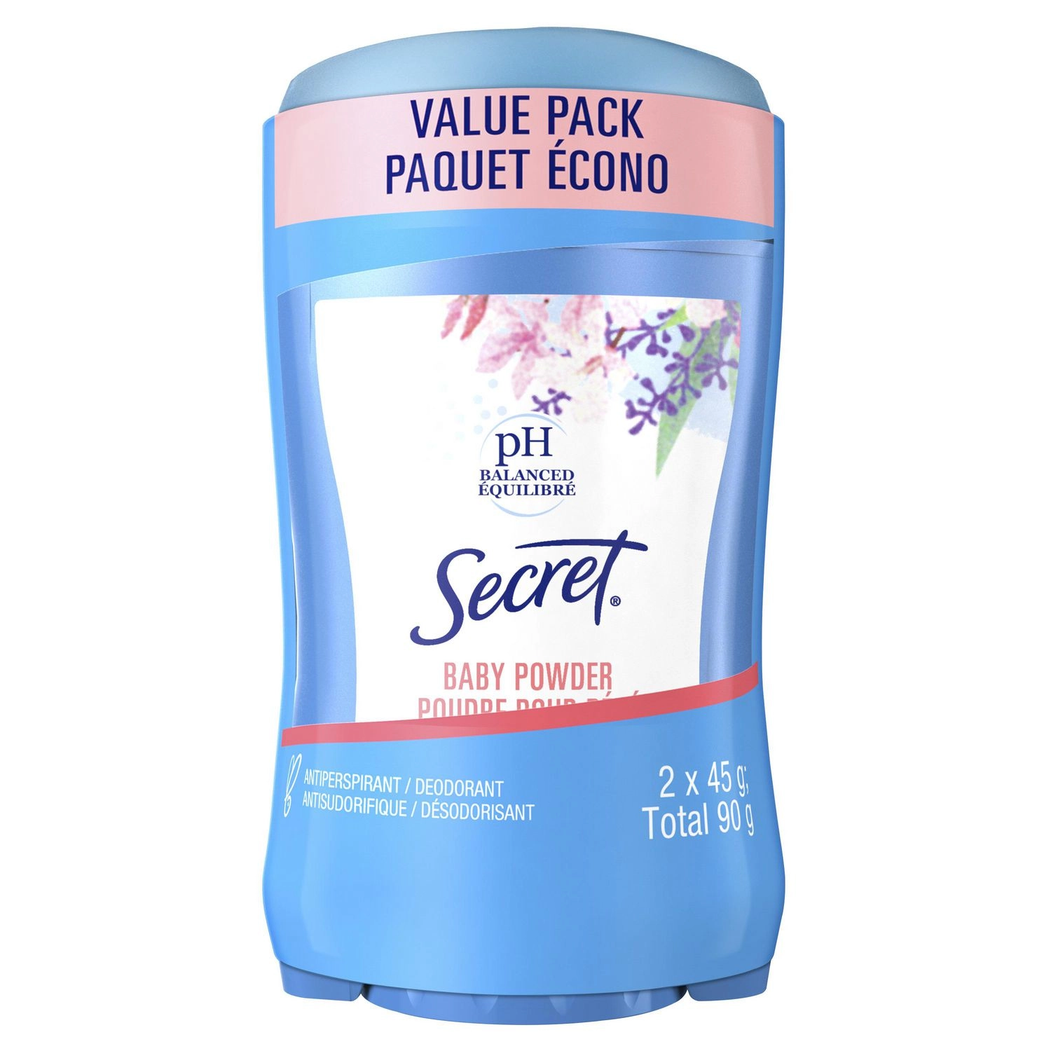 Secret Invisible Solid Antiperspirant and Deodorant, Baby Powder, Twin Pack 45 g