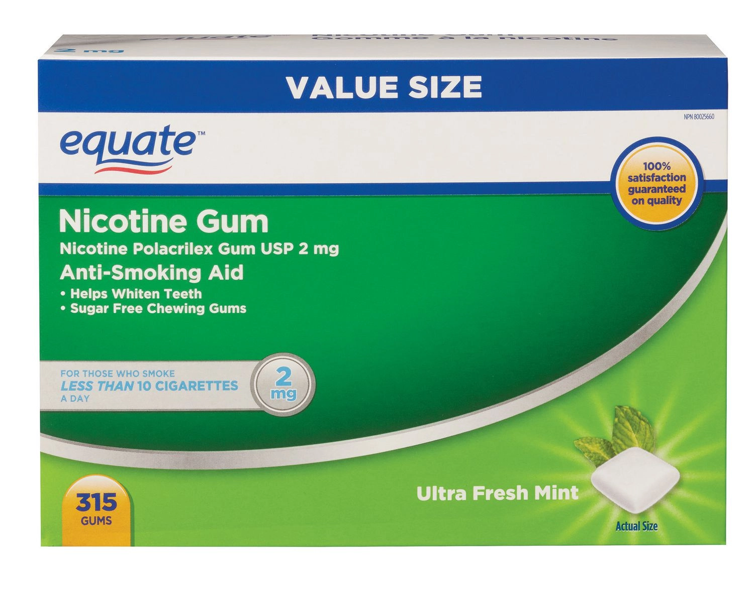 Equate Nicotine Gum Ultra Fresh Mint 2mg 315ct 2 mg