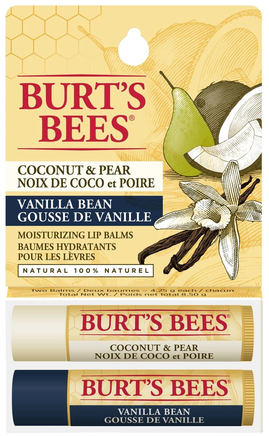 Burt's Bees Coconut & Pear and Vanilla Bean Lip Balm - 2 Tubes 8.50 g
