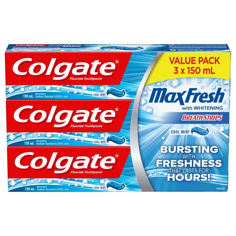 Colgate Max Fresh Toothpaste with Mini Breath Strips, Cool Mint 150 mL