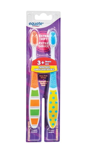 Equate Kids Manual Toothbrushes Twin Pack Dots & Stripes